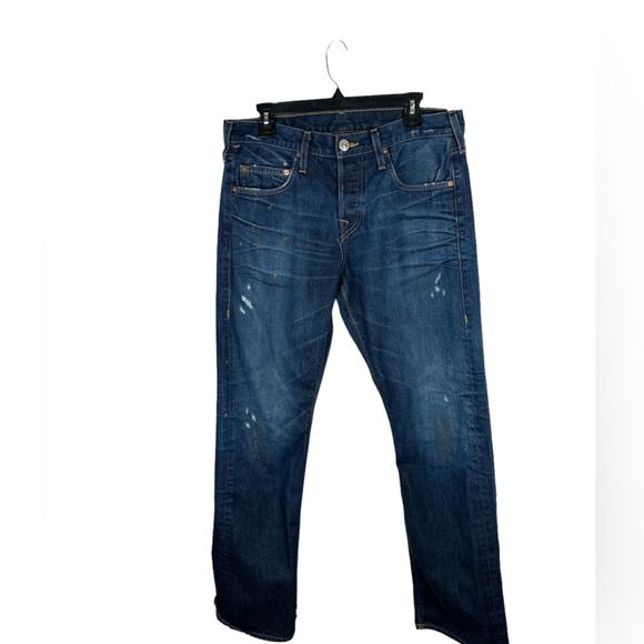 True Religion Mens Jeans Bobby Straight Dark Wash Size 33x33 Distressed - Picture 1 of 10